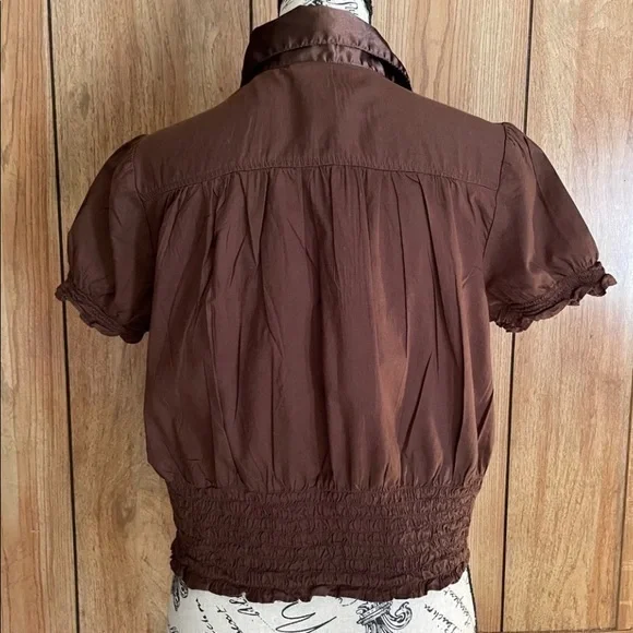 Cotton Works Brown Button up Short Sleeve‎ Blouse - Picture 5 of 5